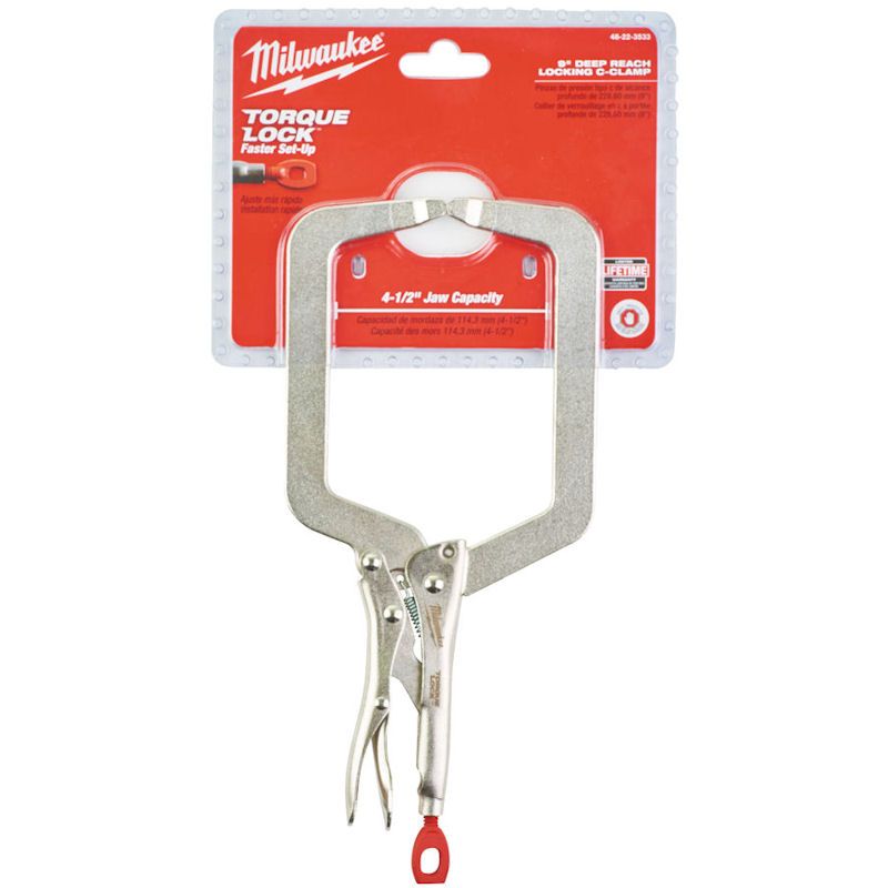 MILWAUKEE 9" DEEP REACH TORQUE LOCK LOCKING C CLAMP WITH POINTED PADS
