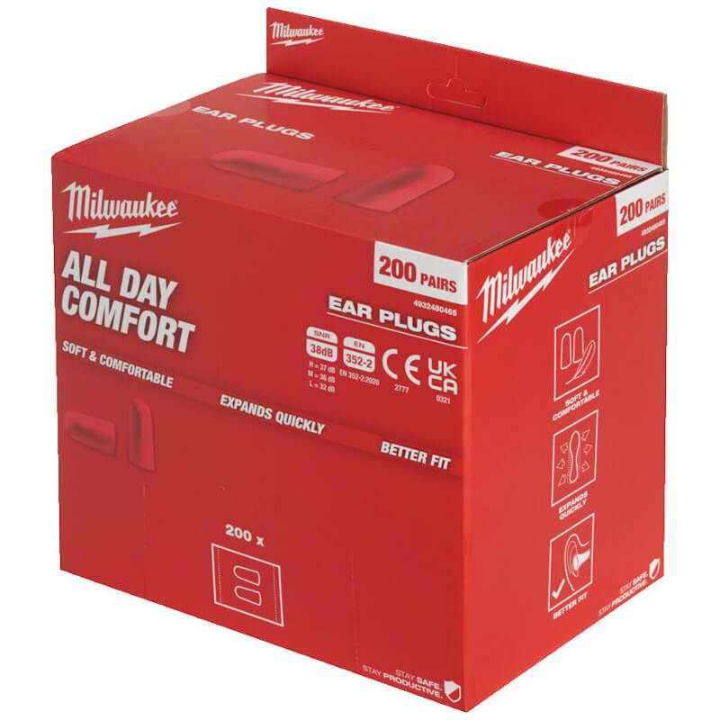 MILWAUKEE 200 PAIRS FOAM EAR PLUGS PACK