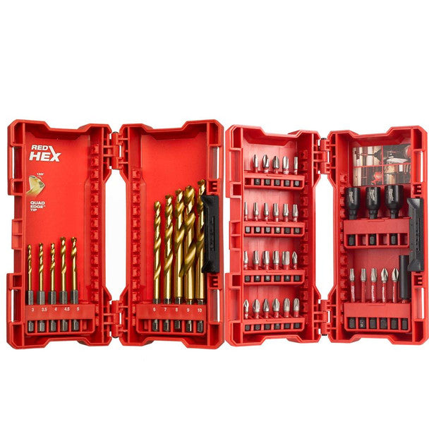 Milwaukee Shockwave Screwdriver Bit and Red Hex HSS Drill Bit Set - 42 Piece