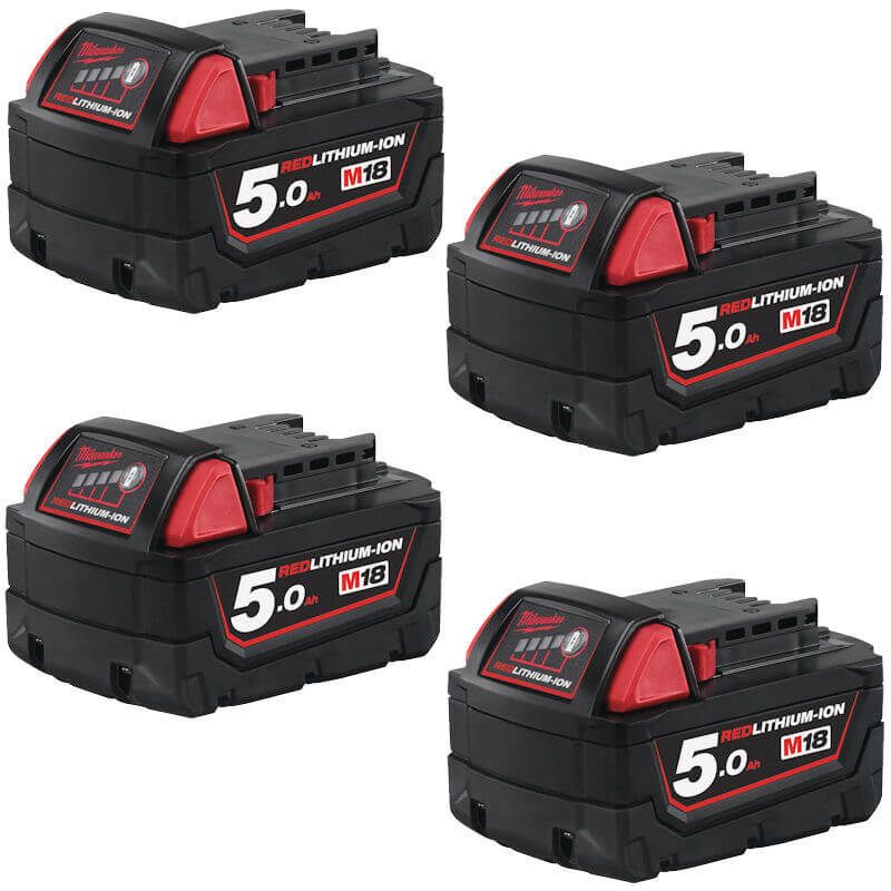 MILWAUKEE 4X M18B5 M18 5.0AH RED LITHIUM-ION BATTERIES