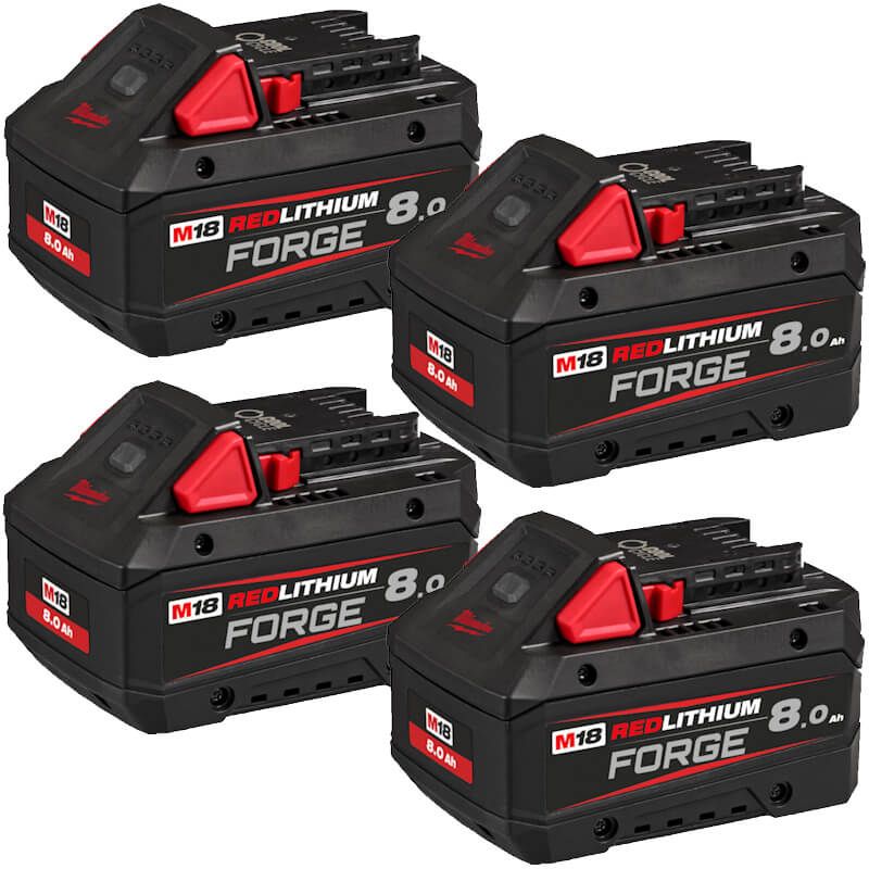 MILWAUKEE 4X M18FB8 M18 8.0AH FORGE RED LITHIUM-ION BATTERIES