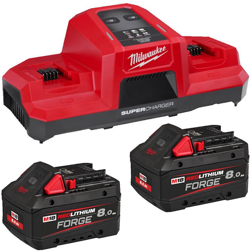 MILWAUKEE M18FNRG-802 M18 8.0AH FORGE BATTERIES & DUAL BAY SUPER CHARGER PACK