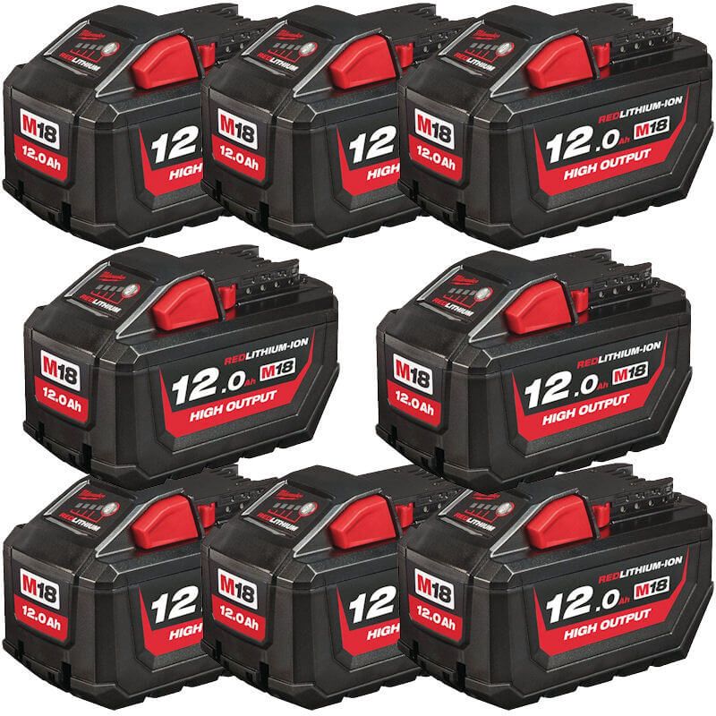 MILWAUKEE 8X M18HB12 M18 12.0AH HIGH OUTPUT RED LITHIUM-ION BATTERIES
