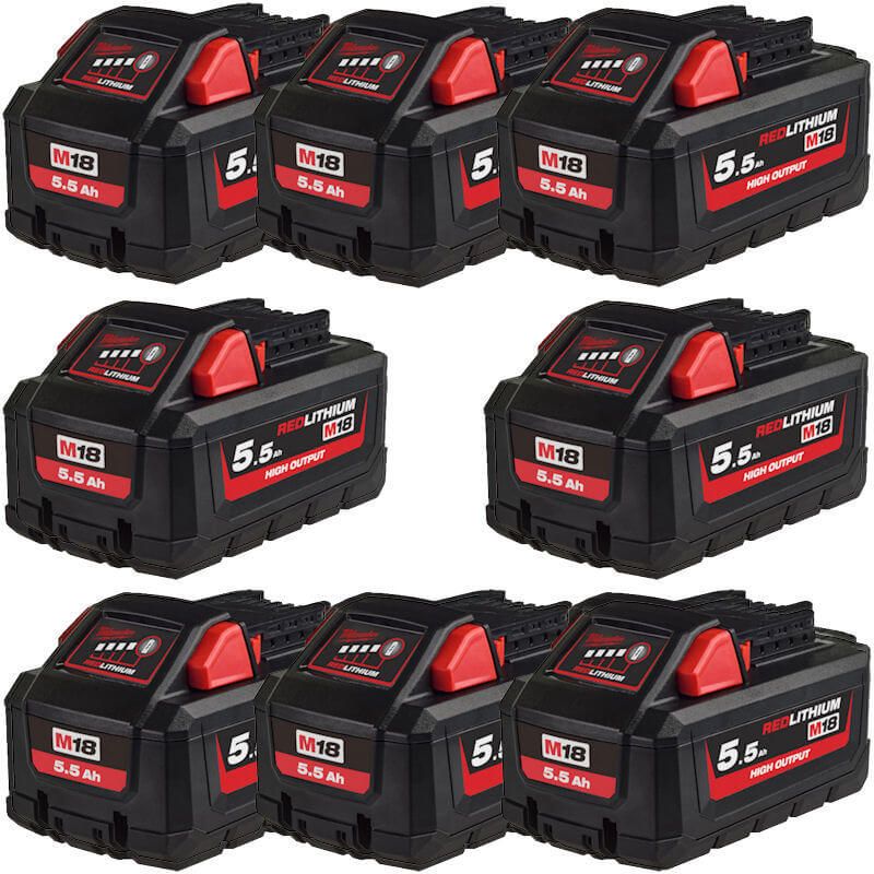 MILWAUKEE 8X M18HB5.5 M18 5.5AH HIGH OUTPUT RED LITHIUM-ION BATTERIE