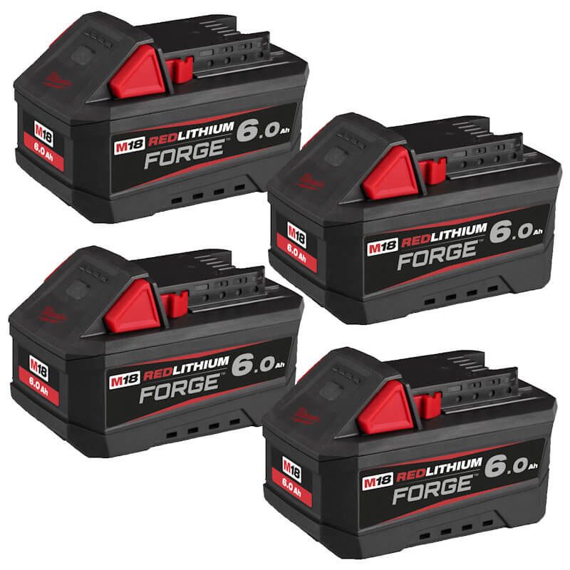 MILWAUKEE 4X M18FB6 M18 6.0AH FORGE RED LITHIUM-ION BATTERIES