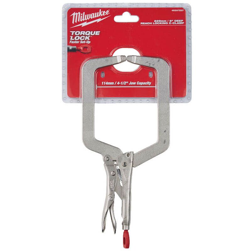MILWAUKEE 9" TORQUE LOCK DEEP REACH LOCKING C-CLAMP WITH REGULAR JAWS