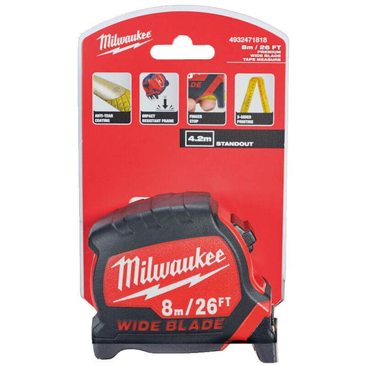 MILWAUKEE 8M / 26FT PREMIUM WIDE BLADE TAPE MEASURE