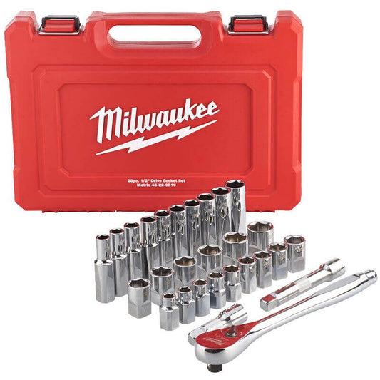 MILWAUKEE 28 PIECE 1/2" DRIVE METRIC RATCHET & SOCKET SET