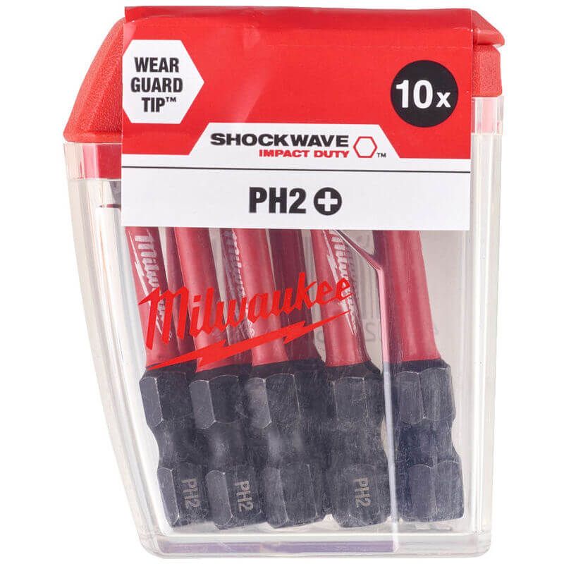MILWAUKEE 10 PIECE SHOCKWAVE IMPACT DUTY PH2 X 50MM SCREWDRIVING BIT SET