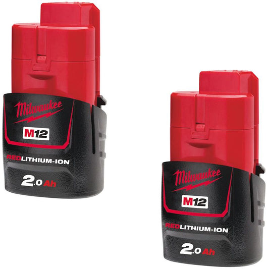 MILWAUKEE 2X M12B2 M12 2.0AH RED LITHIUM-ION BATTERIES