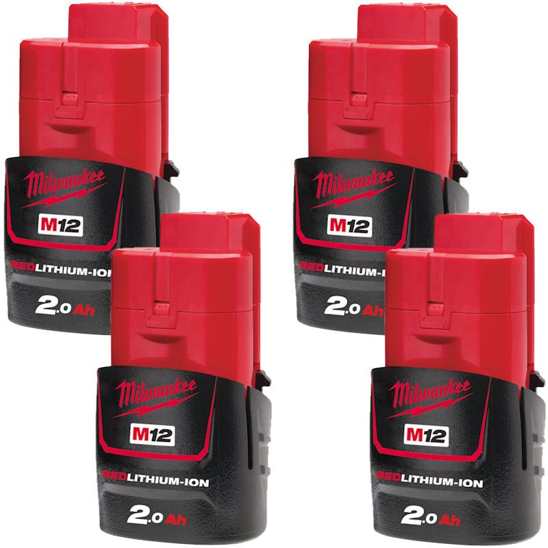 MILWAUKEE 4X M12B2 M12 2.0AH RED LITHIUM-ION BATTERIES