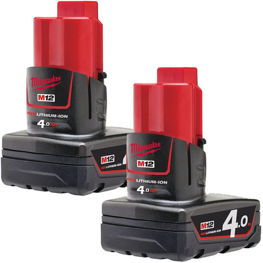 MILWAUKEE 2X M12B4 M12 4.0AH RED LITHIUM-ION BATTERIES