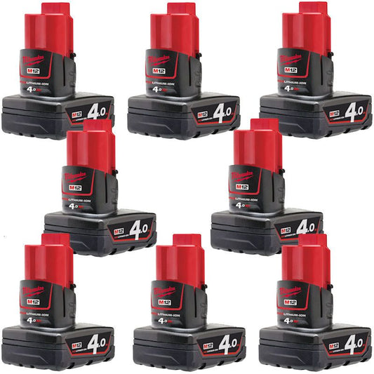 MILWAUKEE 8X M12B4 M12 4.0AH RED LITHIUM-ION BATTERIES