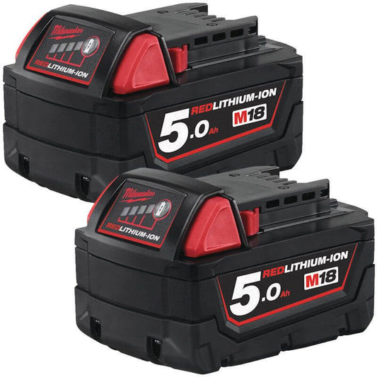 MILWAUKEE 2X M18B5 M18 5.0AH RED LITHIUM-ION BATTERIES