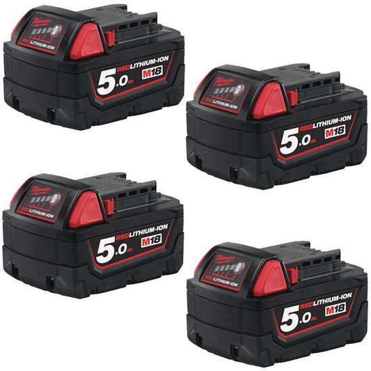 MILWAUKEE 4X M18B5 M18 5.0AH RED LITHIUM-ION BATTERIES