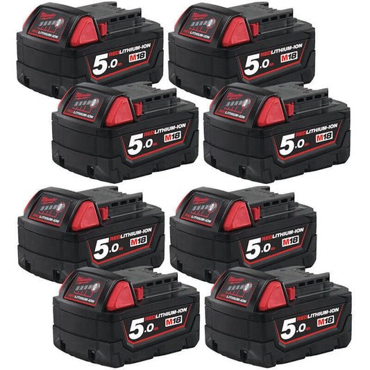MILWAUKEE 8X M18B5 M18 5.0AH RED LITHIUM-ION BATTERIES