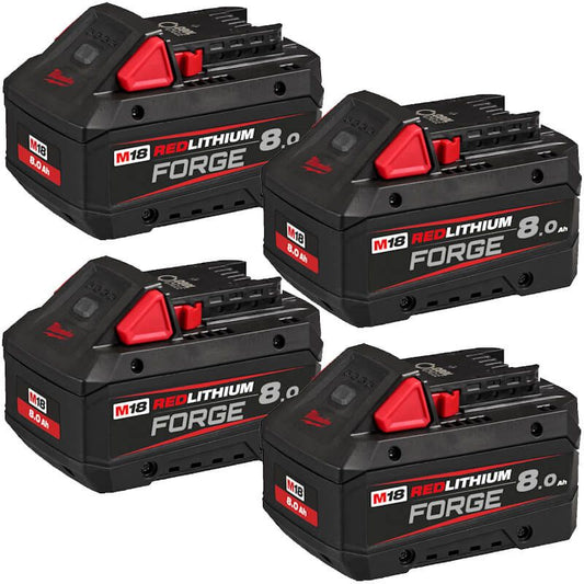 MILWAUKEE 4X M18FB8 M18 8.0AH FORGE RED LITHIUM-ION BATTERIES