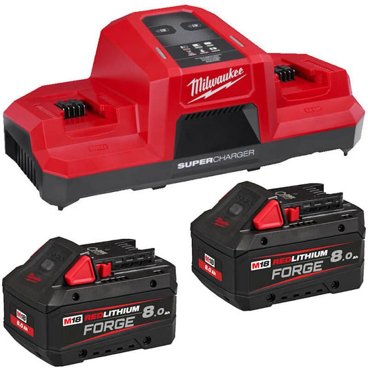 MILWAUKEE M18FNRG-802 M18 8.0AH FORGE BATTERIES & DUAL BAY SUPER CHARGER PACK
