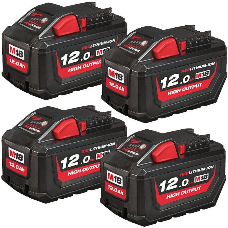 MILWAUKEE 4X M18HB12 M18 12.0AH HIGH OUTPUT RED LITHIUM-ION BATTERIES