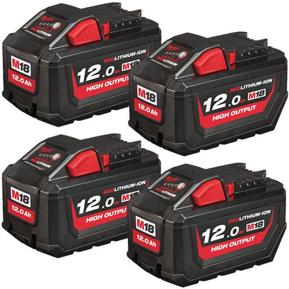 MILWAUKEE 4X M18HB12 M18 12.0AH HIGH OUTPUT RED LITHIUM-ION BATTERIES