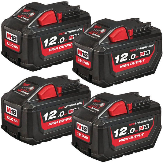 MILWAUKEE 4X M18HB12 M18 12.0AH HIGH OUTPUT RED LITHIUM-ION BATTERIES