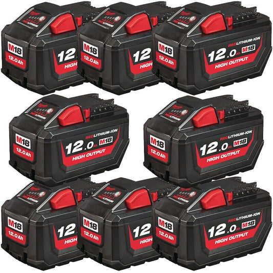 MILWAUKEE 8X M18HB12 M18 12.0AH HIGH OUTPUT RED LITHIUM-ION BATTERIES