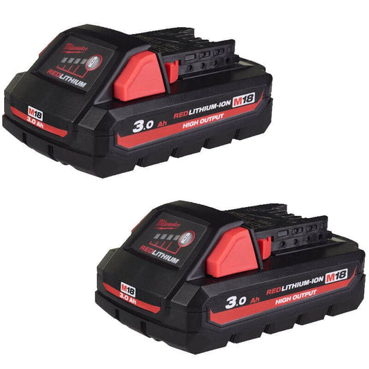 MILWAUKEE 2X M18HB3 M18 3.0AH HIGH OUTPUT RED LITHIUM-ION BATTERIES