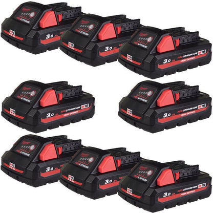 MILWAUKEE 8X M18HB3 M18 3.0AH HIGH OUTPUT RED LITHIUM-ION BATTERIES