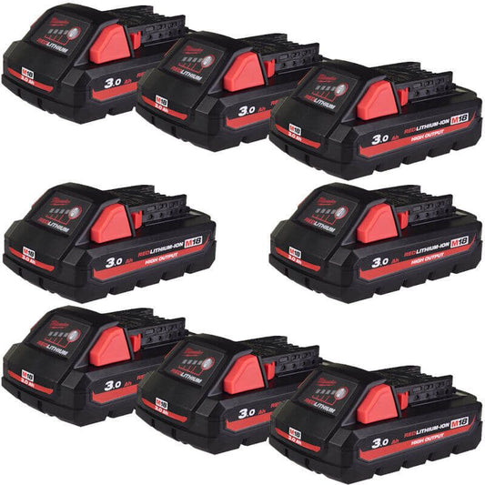 MILWAUKEE 8X M18HB3 M18 3.0AH HIGH OUTPUT RED LITHIUM-ION BATTERIES