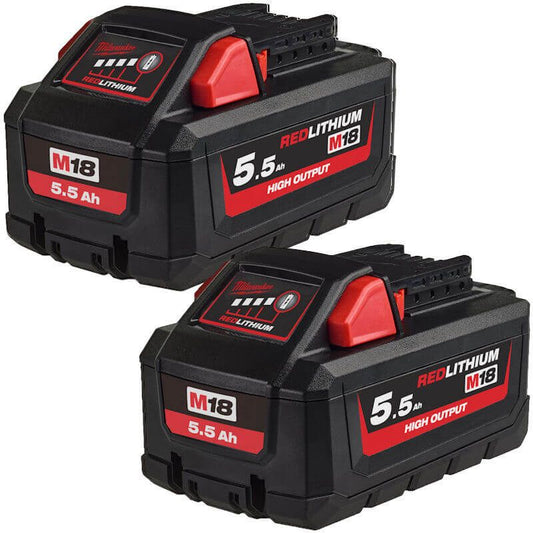 MILWAUKEE 2X M18HB5.5 M18 5.5AH HIGH OUTPUT RED LITHIUM-ION BATTERIES