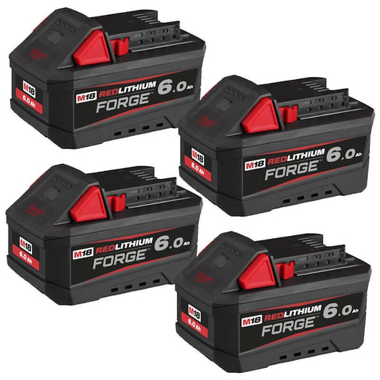MILWAUKEE 4X M18FB6 M18 6.0AH FORGE RED LITHIUM-ION BATTERIES