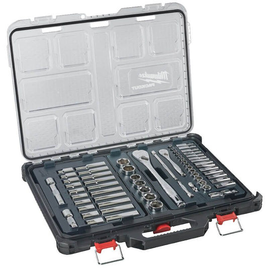 MILWAUKEE 63 PIECE 1/4" & 1/2" RATCHET & SOCKET PACKOUT SET